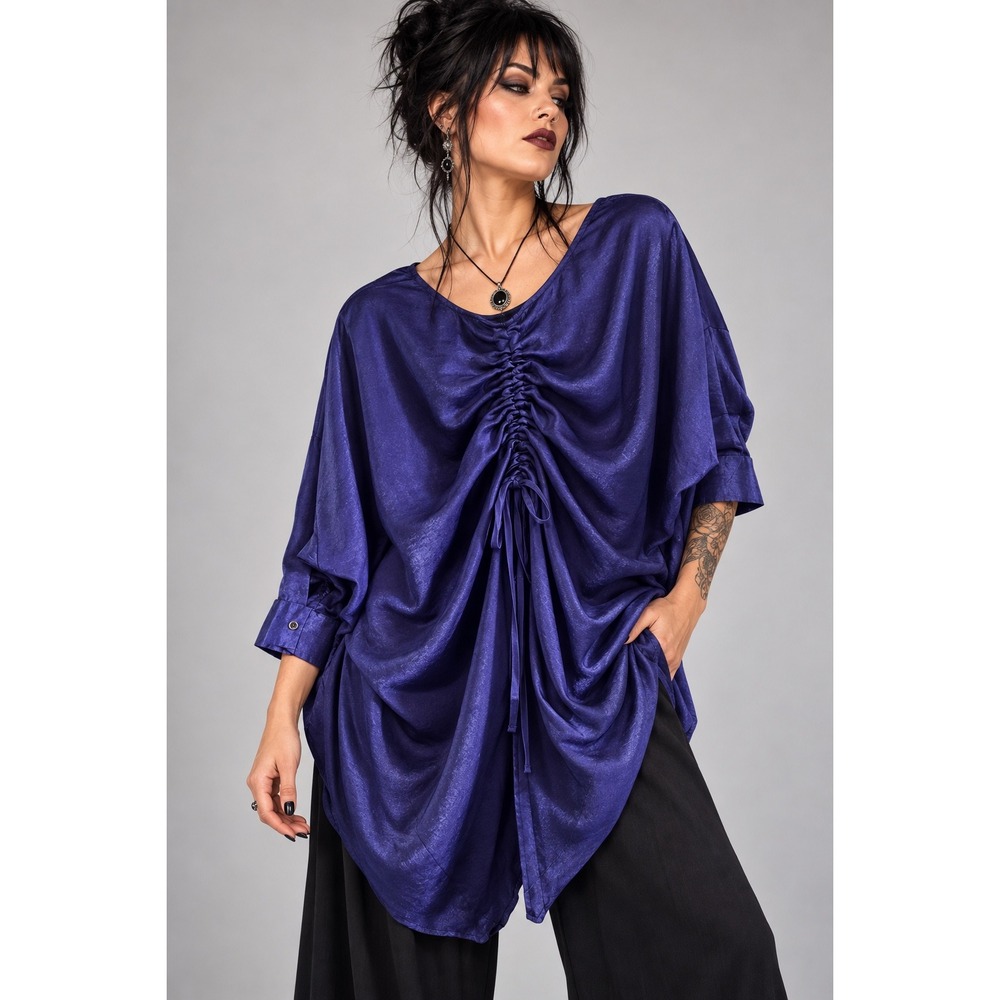 Stella Marina M Purple Ruched Asymmetrical Satin-Look Top